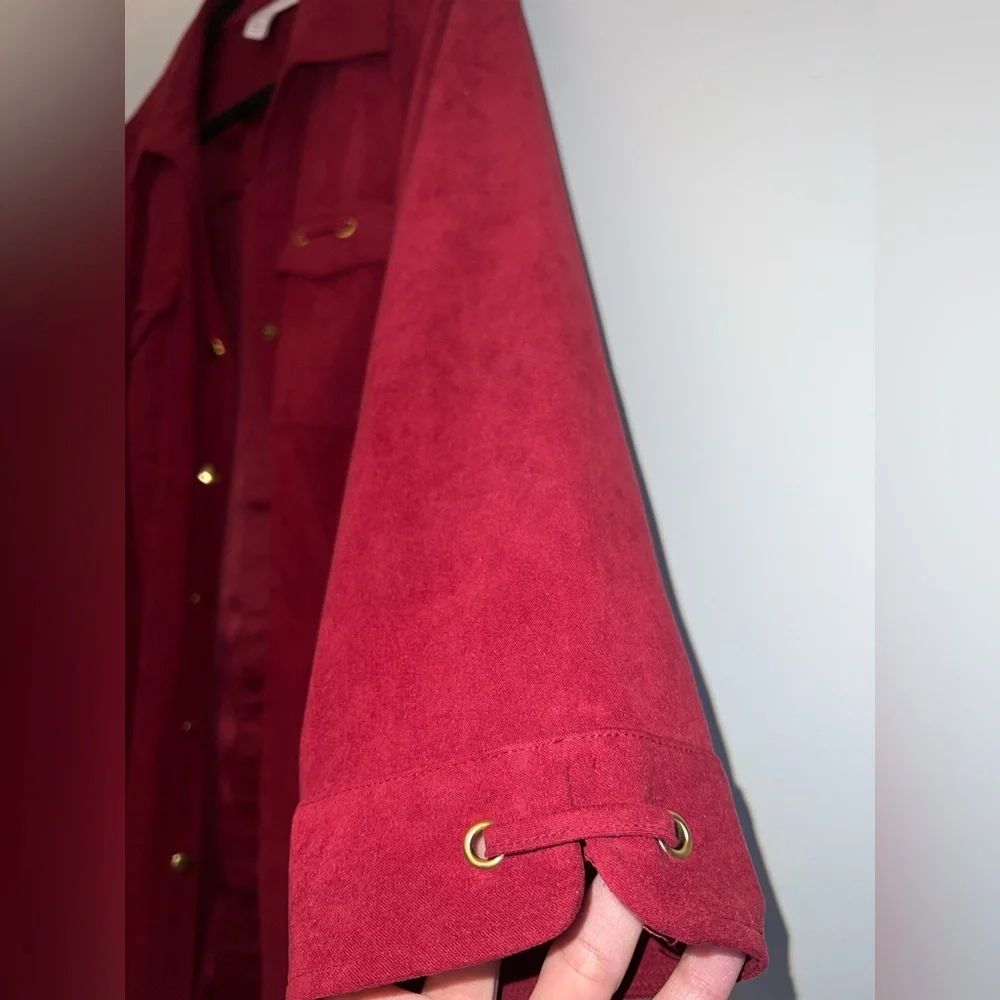 JM COLLECTION Women’s ¾ Sleeve Pockets Stretch Sueded Snap Button plus size 1X ✨ - Picture 3 of 7